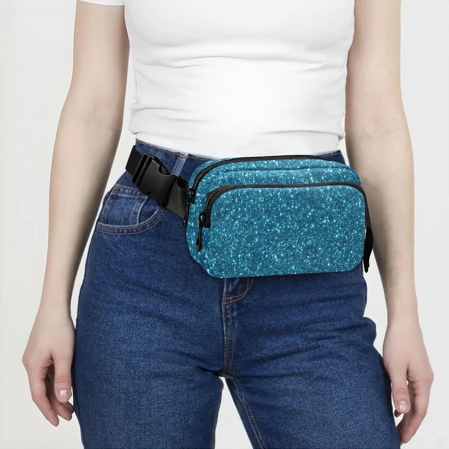 Belt Bags Turquoise Blue Glitter Lightweight Crossbody Bags with Adjustable Strap Belt Bag for Women Crossbody Long Strap