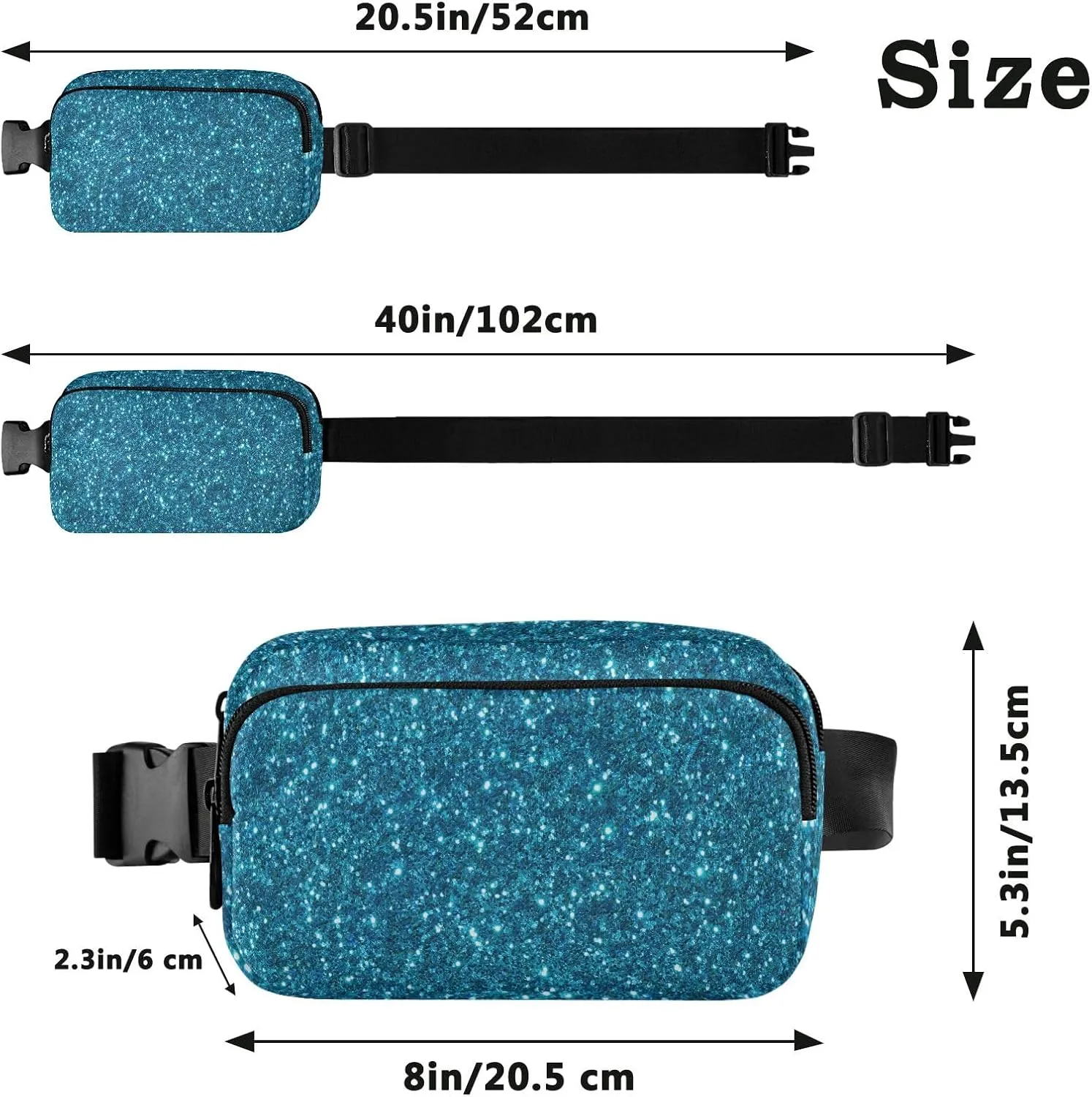 Belt Bags Turquoise Blue Glitter Lightweight Crossbody Bags with Adjustable Strap Belt Bag for Women Crossbody Long Strap