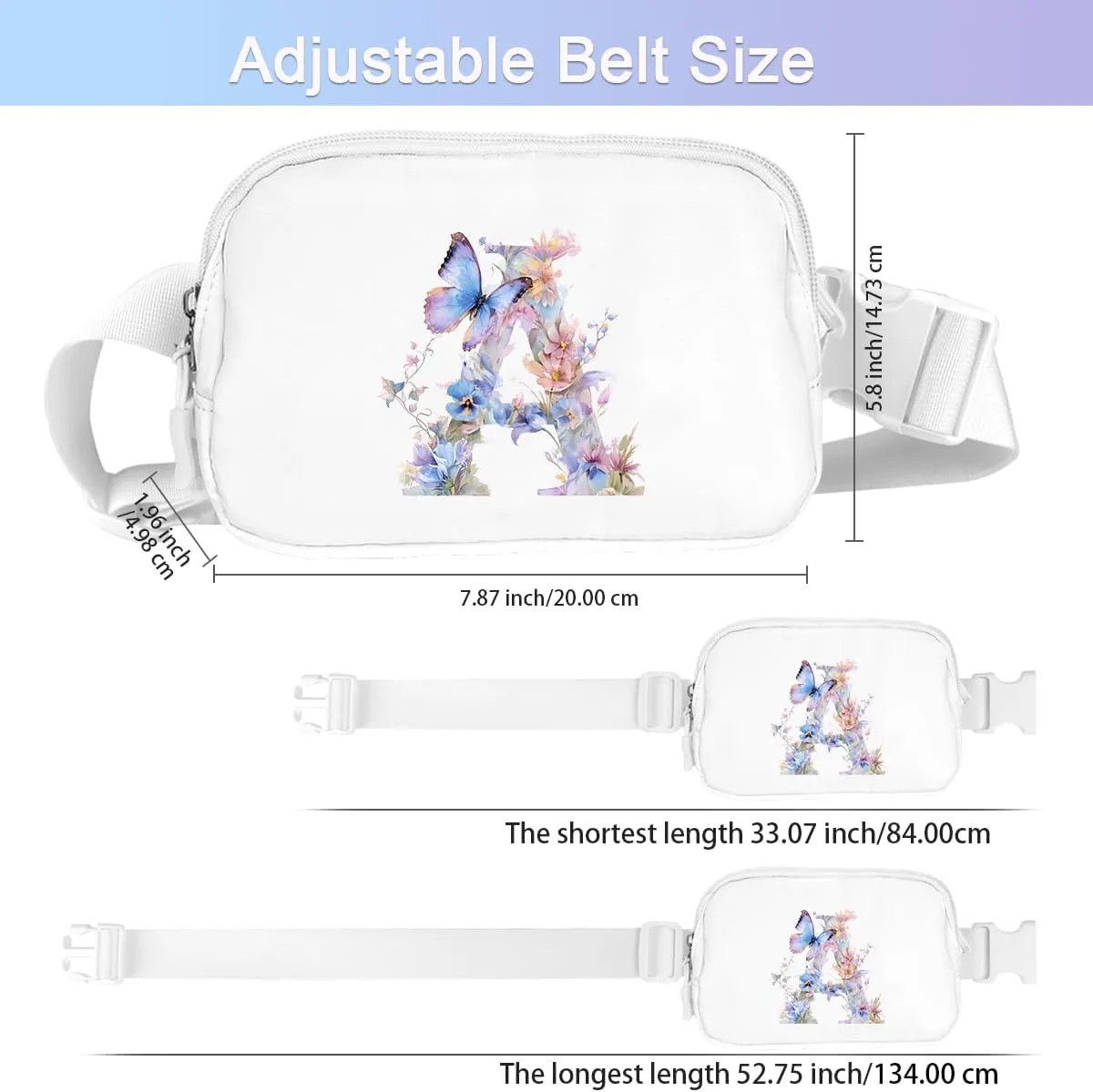 Birthday Gifts for 6 7 8 9 10 11 12 13 14 15 Year Old Girls Gift for Teen Girl Kids Belt Bag Initial Letter Fanny Pack Cute Butterfly Crossbody Bags for Daughter Sister Waist Packs, Initial A