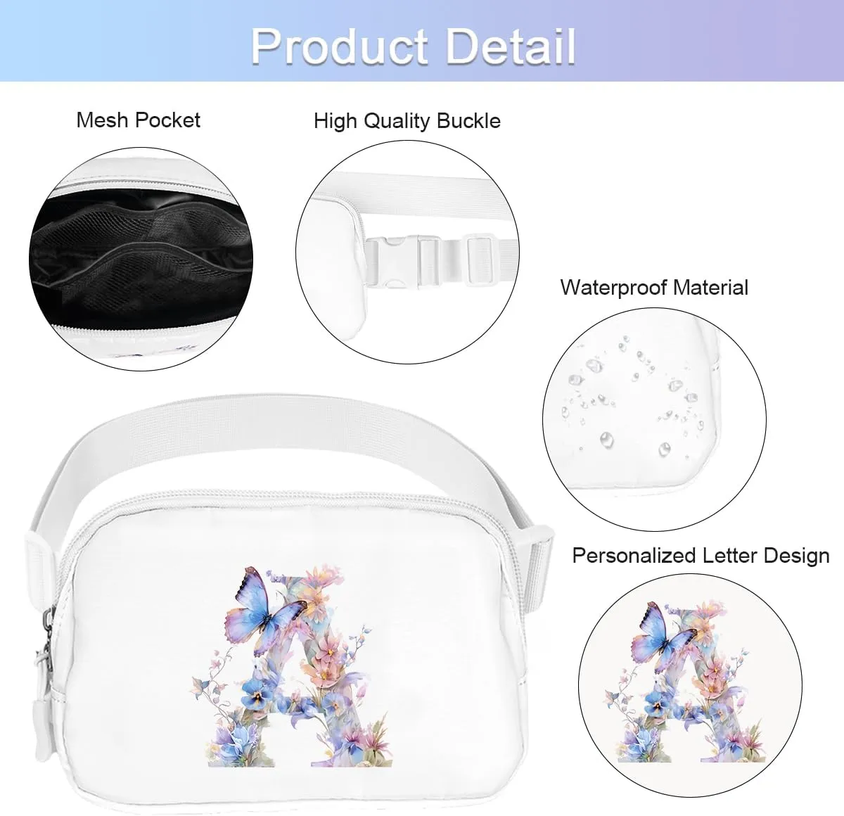 Birthday Gifts for 6 7 8 9 10 11 12 13 14 15 Year Old Girls Gift for Teen Girl Kids Belt Bag Initial Letter Fanny Pack Cute Butterfly Crossbody Bags for Daughter Sister Waist Packs, Initial A