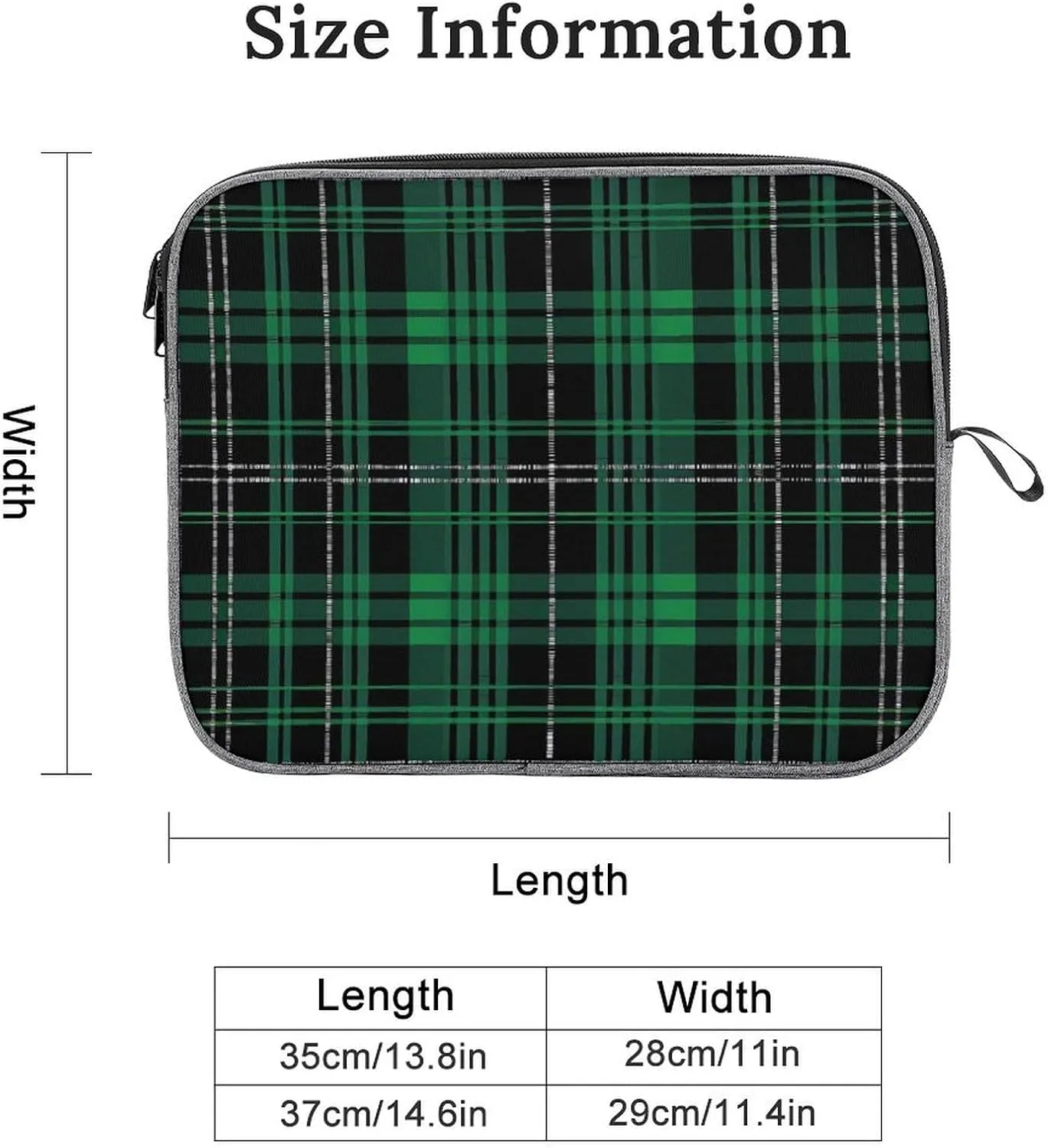 Black Green Scottish Plaid Laptop Sleeve Notebook Computer Pocket Case Tablet Briefcase Carrying Bag Protective Case 14inch