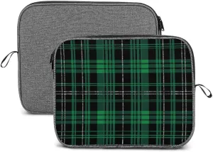 Black Green Scottish Plaid Laptop Sleeve Notebook Computer Pocket Case Tablet Briefcase Carrying Bag Protective Case 14inch