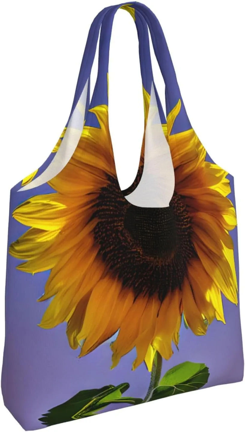 Bloom Sunflower Canvas Aesthetic Tote Bag for Women Beach Bag Shopping Bags Shoulder Bag Reusable Grocery Bags