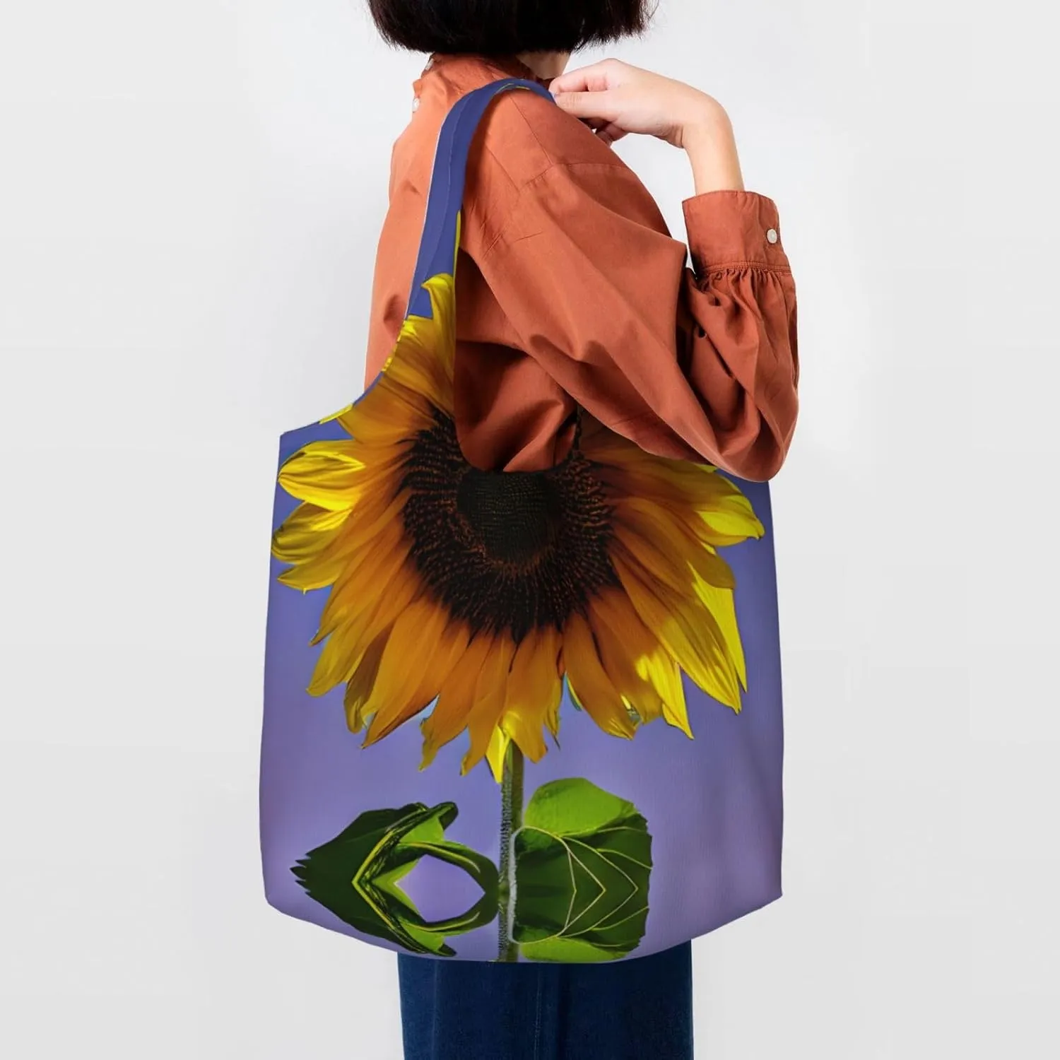 Bloom Sunflower Canvas Aesthetic Tote Bag for Women Beach Bag Shopping Bags Shoulder Bag Reusable Grocery Bags