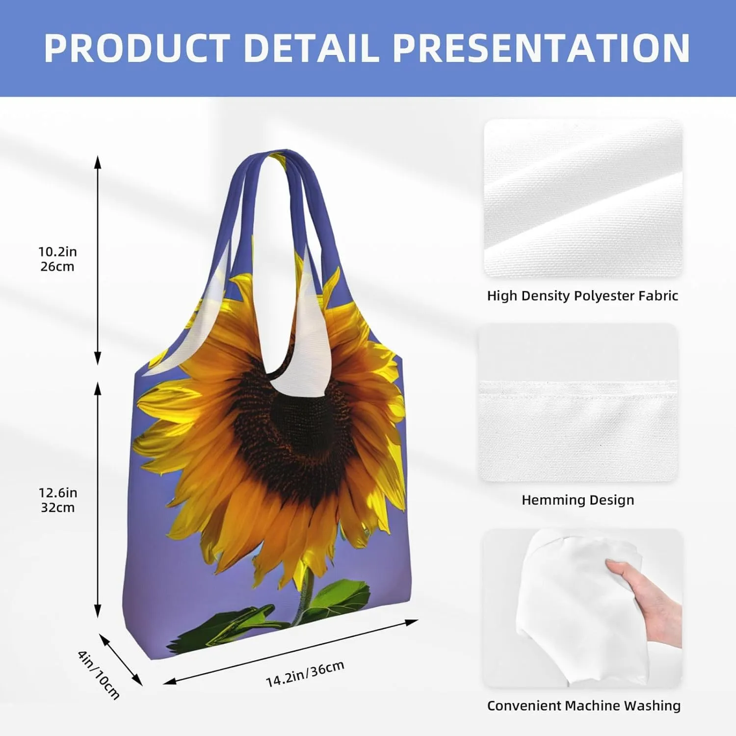 Bloom Sunflower Canvas Aesthetic Tote Bag for Women Beach Bag Shopping Bags Shoulder Bag Reusable Grocery Bags
