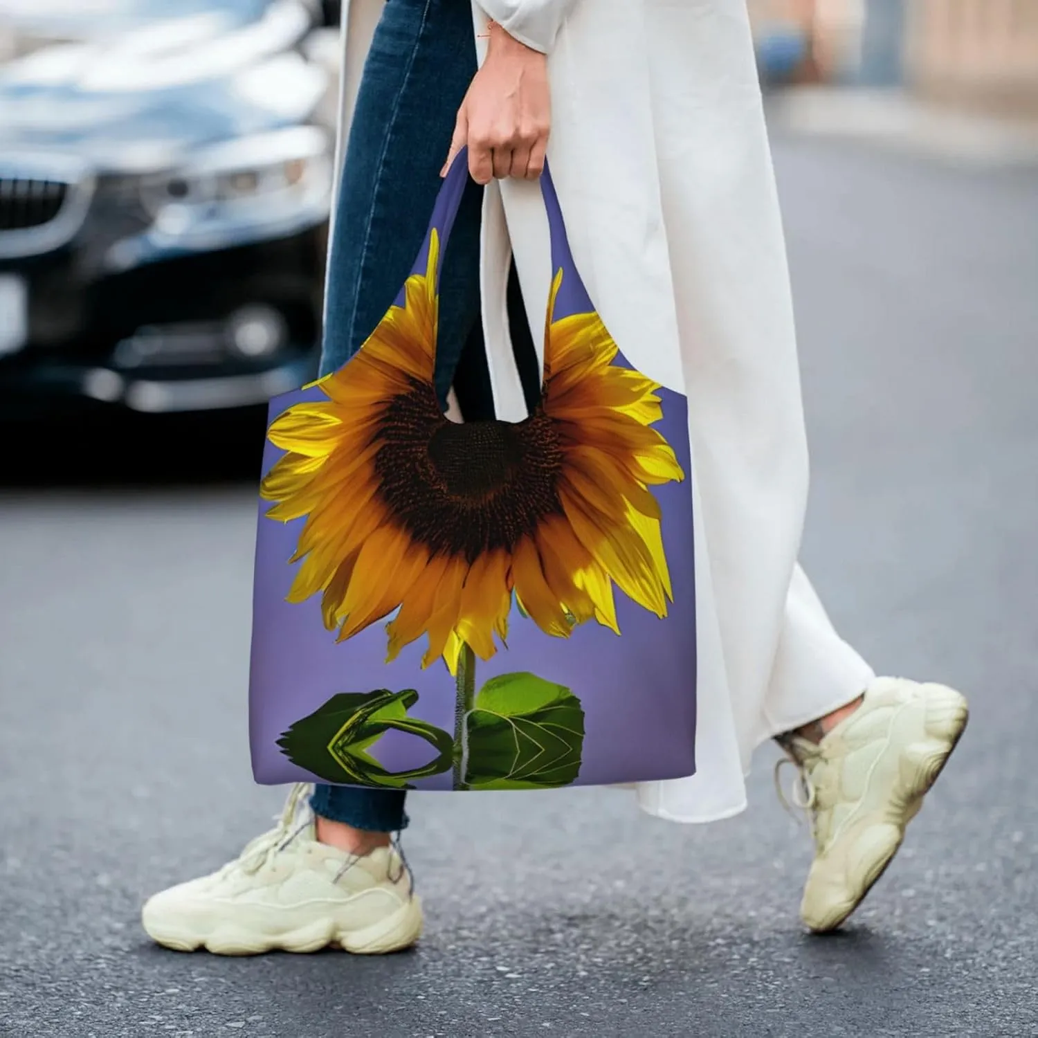 Bloom Sunflower Canvas Aesthetic Tote Bag for Women Beach Bag Shopping Bags Shoulder Bag Reusable Grocery Bags