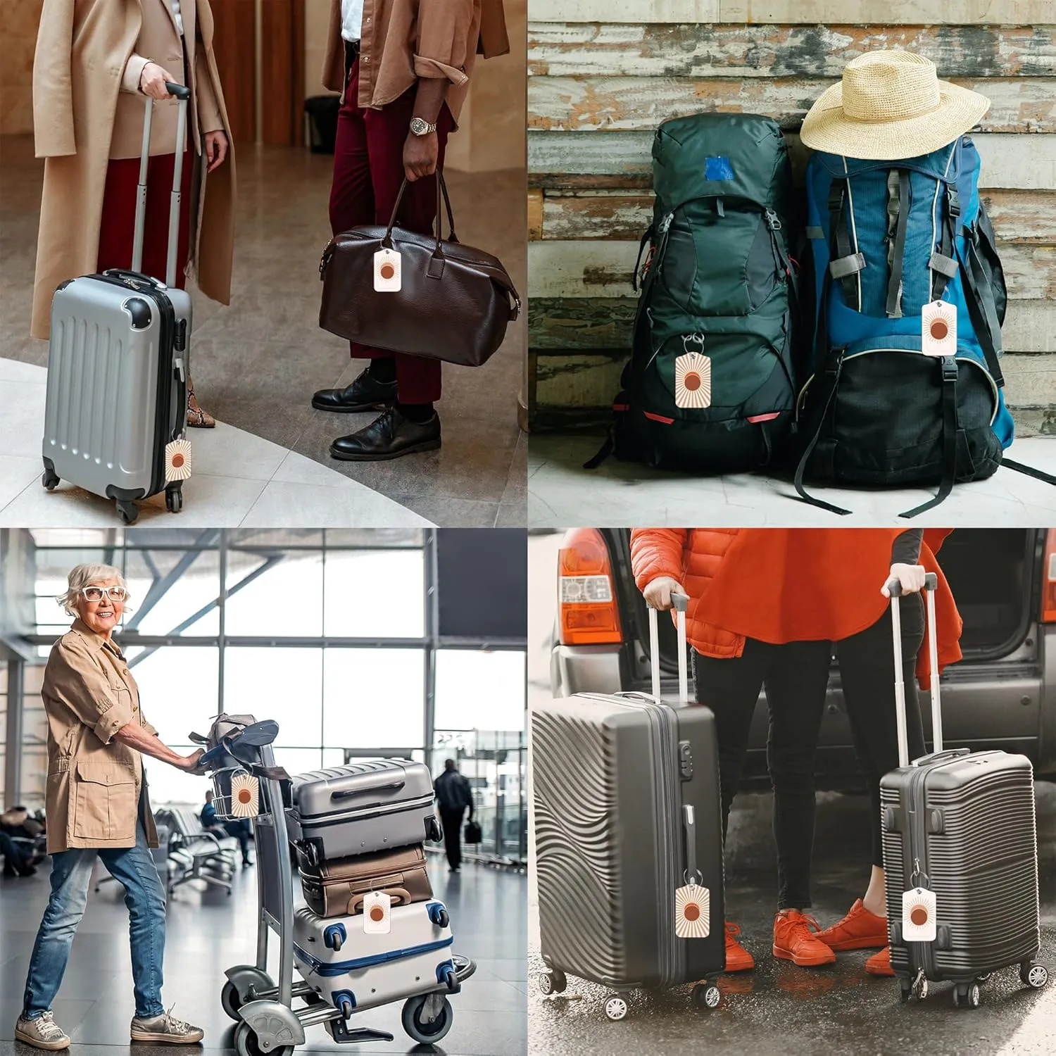 Boho Abstract Sun Luggage Tag for Suitcase 2 Pack Leather Luggage Tag with Privacy Flap Name ID Label and Metal Loop for Women Men Travel