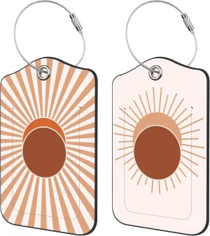 Boho Abstract Sun Luggage Tag for Suitcase 2 Pack Leather Luggage Tag with Privacy Flap Name ID Label and Metal Loop for Women Men Travel