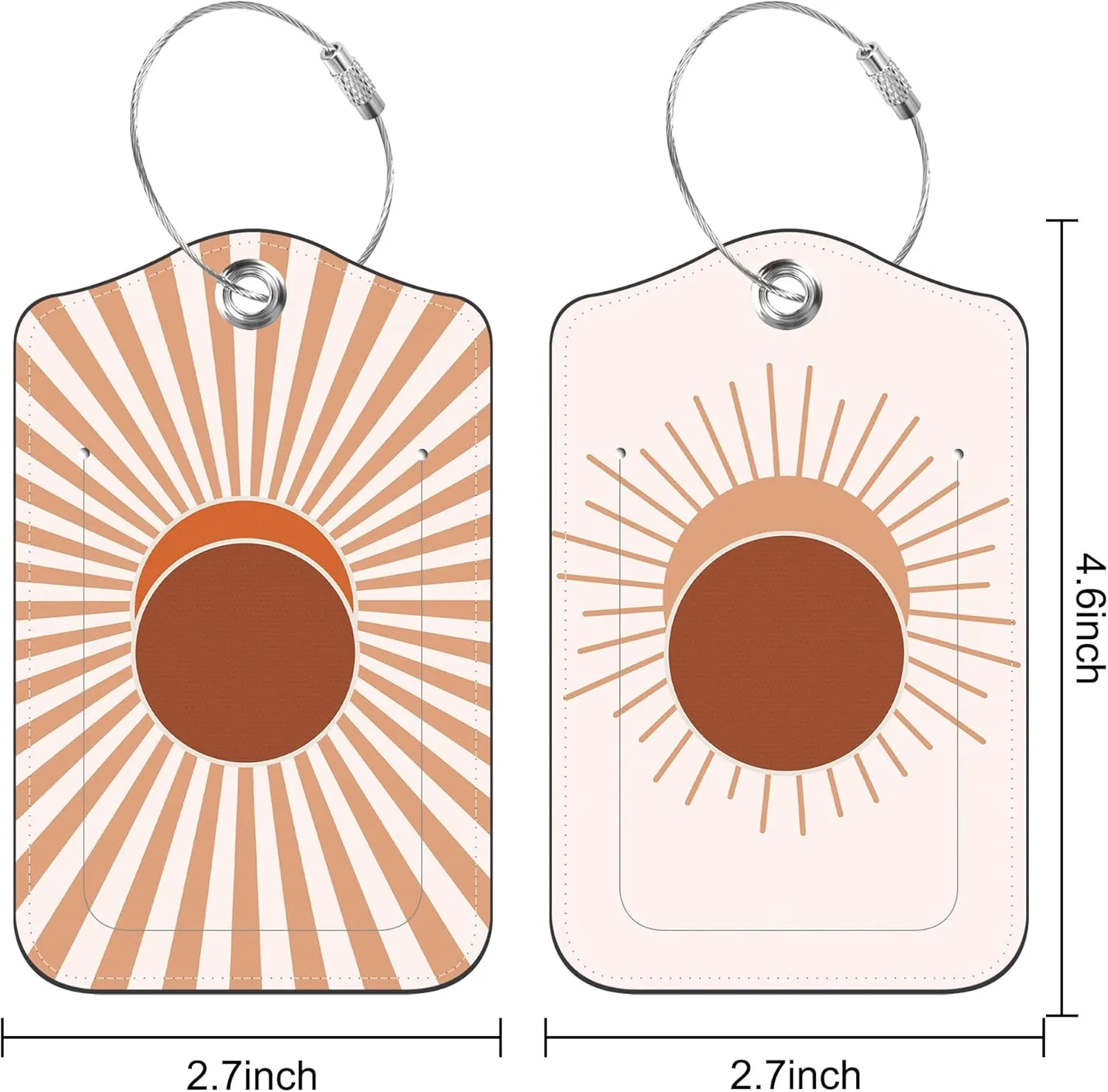 Boho Abstract Sun Luggage Tag for Suitcase 2 Pack Leather Luggage Tag with Privacy Flap Name ID Label and Metal Loop for Women Men Travel