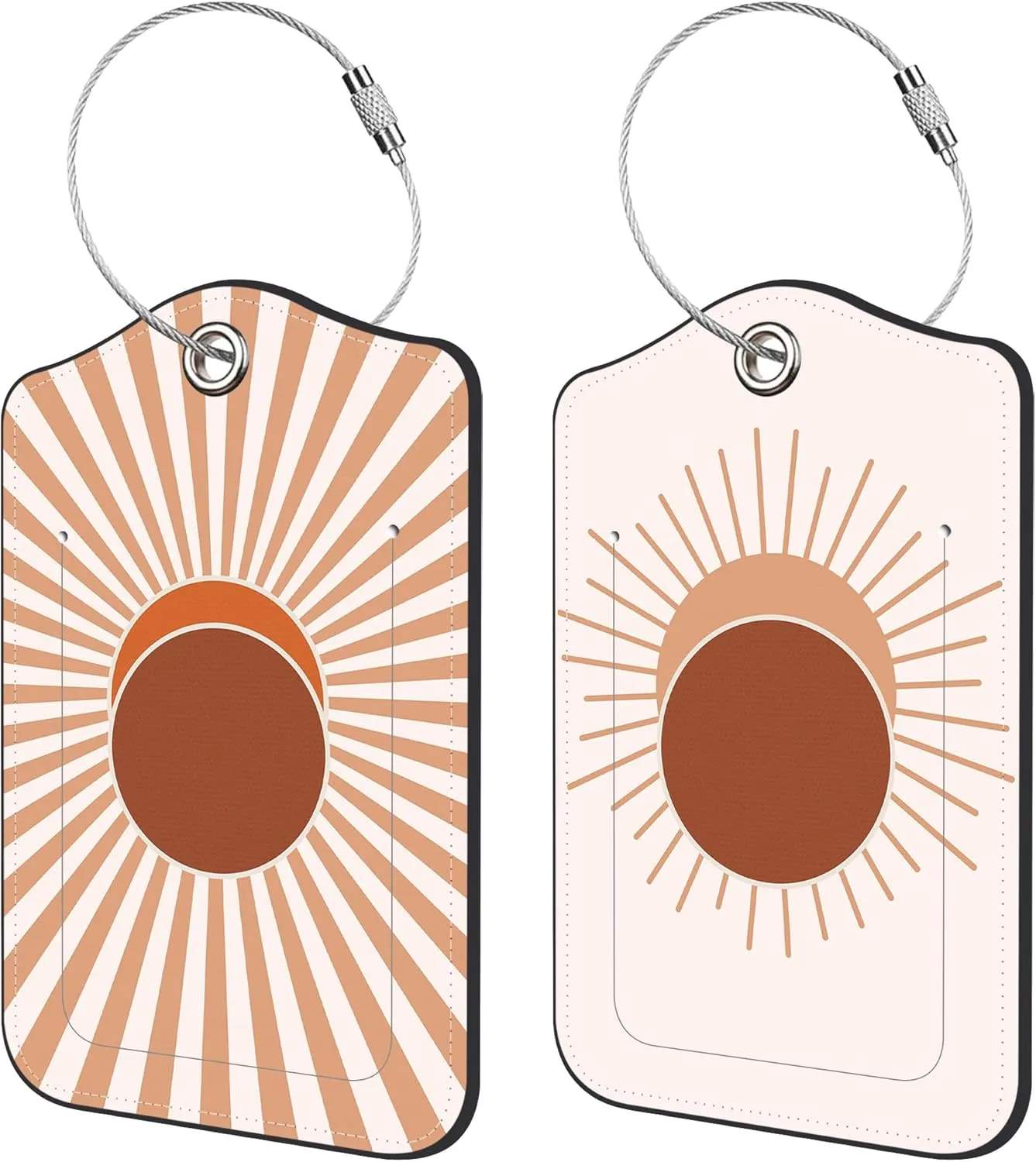 Boho Abstract Sun Luggage Tag for Suitcase 2 Pack Leather Luggage Tag with Privacy Flap Name ID Label and Metal Loop for Women Men Travel