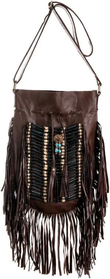 Boho Bag Round L | Real Leather | Fringe Purse | Bohemian Bags