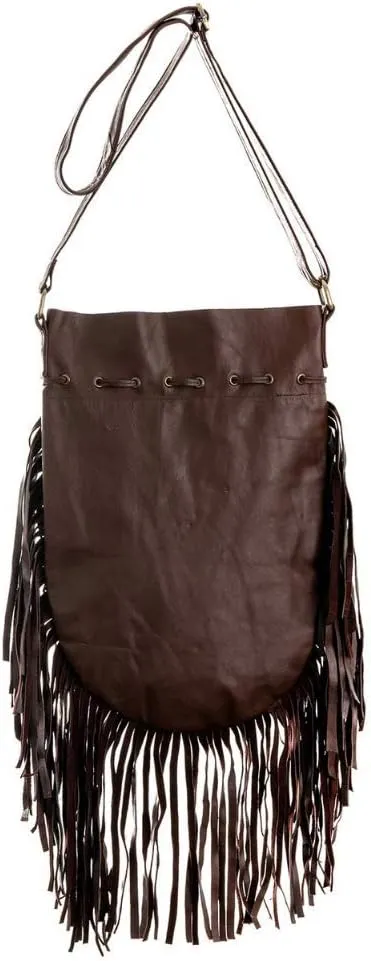 Boho Bag Round L | Real Leather | Fringe Purse | Bohemian Bags
