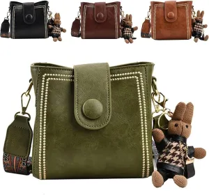 Bootara Bucket Bag, Bootara Women's Vintage Bunny Charm Bucket Bag, Convertible Shoulder Crossbody, Spacious Travel Tote