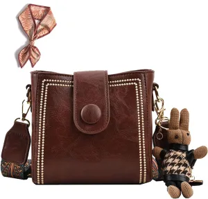 Bootara Bucket Bag,Women's Vintage Bunny Charm Bucket Bag,Stylish Minimalist Leather Purse for Women Crossbody Bag