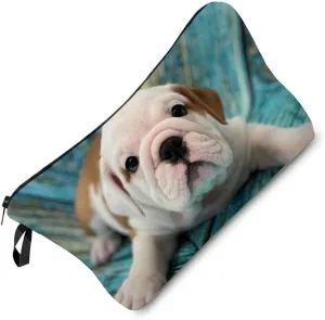 British Bulldog Makeup Bag Puppy Organizer Zipper Pouch Adorable Little British Bulldog Cosmetic Bag Present for Dog Lovers Dog Mom Women