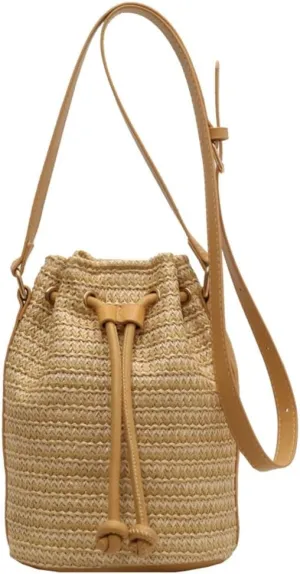 Bucket Bag for Women Woven Straw Shoulder Crossbody Bag 2025 Summer Chic Hobo Handbag Clutch Purse