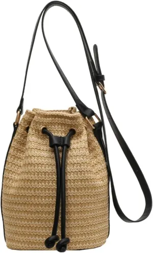Bucket Bag for Women Woven Straw Shoulder Crossbody Bag 2025 Summer Chic Hobo Handbag Clutch Purse