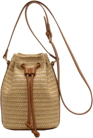 Bucket Bag for Women Woven Straw Shoulder Crossbody Bag 2025 Summer Chic Hobo Handbag Clutch Purse