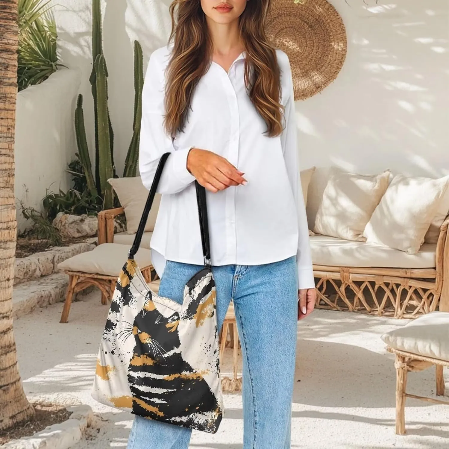 Canvas Tote Bag for Women, Anti Water Tote Bag Stylish Shoulder Purse Women'S Canvas Hobo Bag
