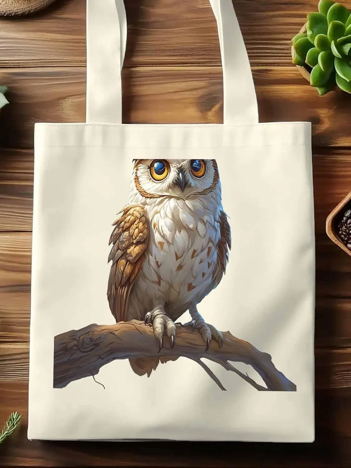 Canvas Tote Bag, Retro Chic Owl on Branch Aesthetic Canvas Tote Handbags for Women Shoulder Bag,