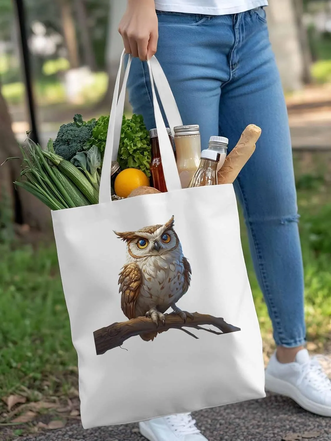 Canvas Tote Bag, Retro Chic Owl on Branch Aesthetic Canvas Tote Handbags for Women Shoulder Bag,
