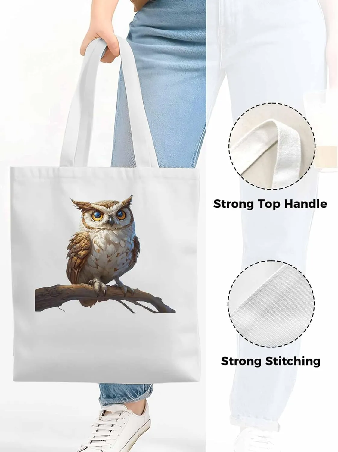 Canvas Tote Bag, Retro Chic Owl on Branch Aesthetic Canvas Tote Handbags for Women Shoulder Bag,
