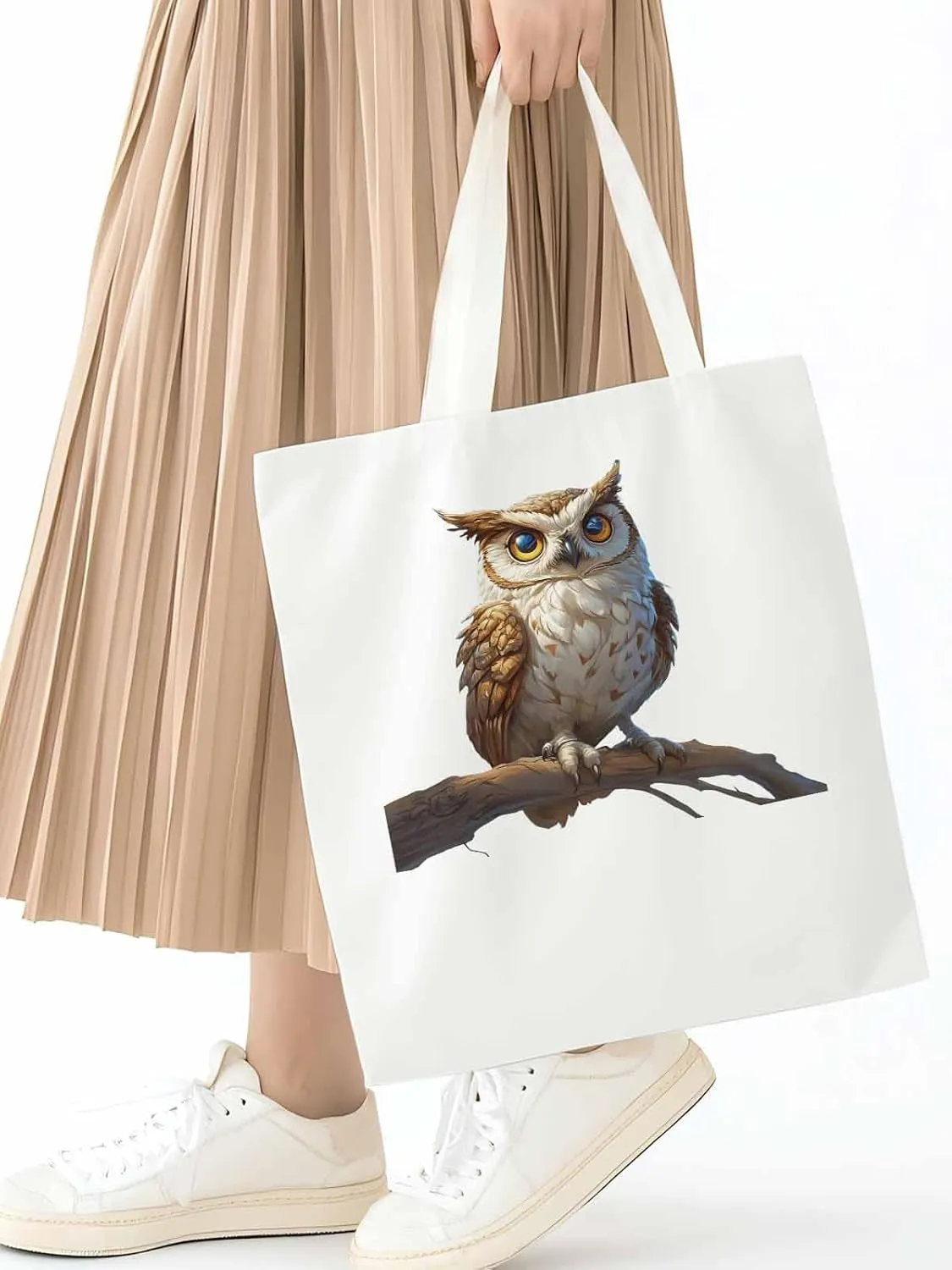 Canvas Tote Bag, Retro Chic Owl on Branch Aesthetic Canvas Tote Handbags for Women Shoulder Bag,