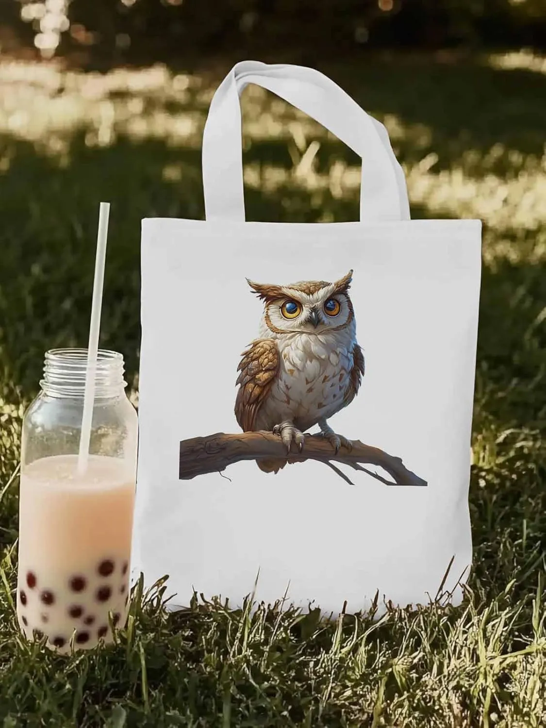 Canvas Tote Bag, Retro Chic Owl on Branch Aesthetic Canvas Tote Handbags for Women Shoulder Bag,
