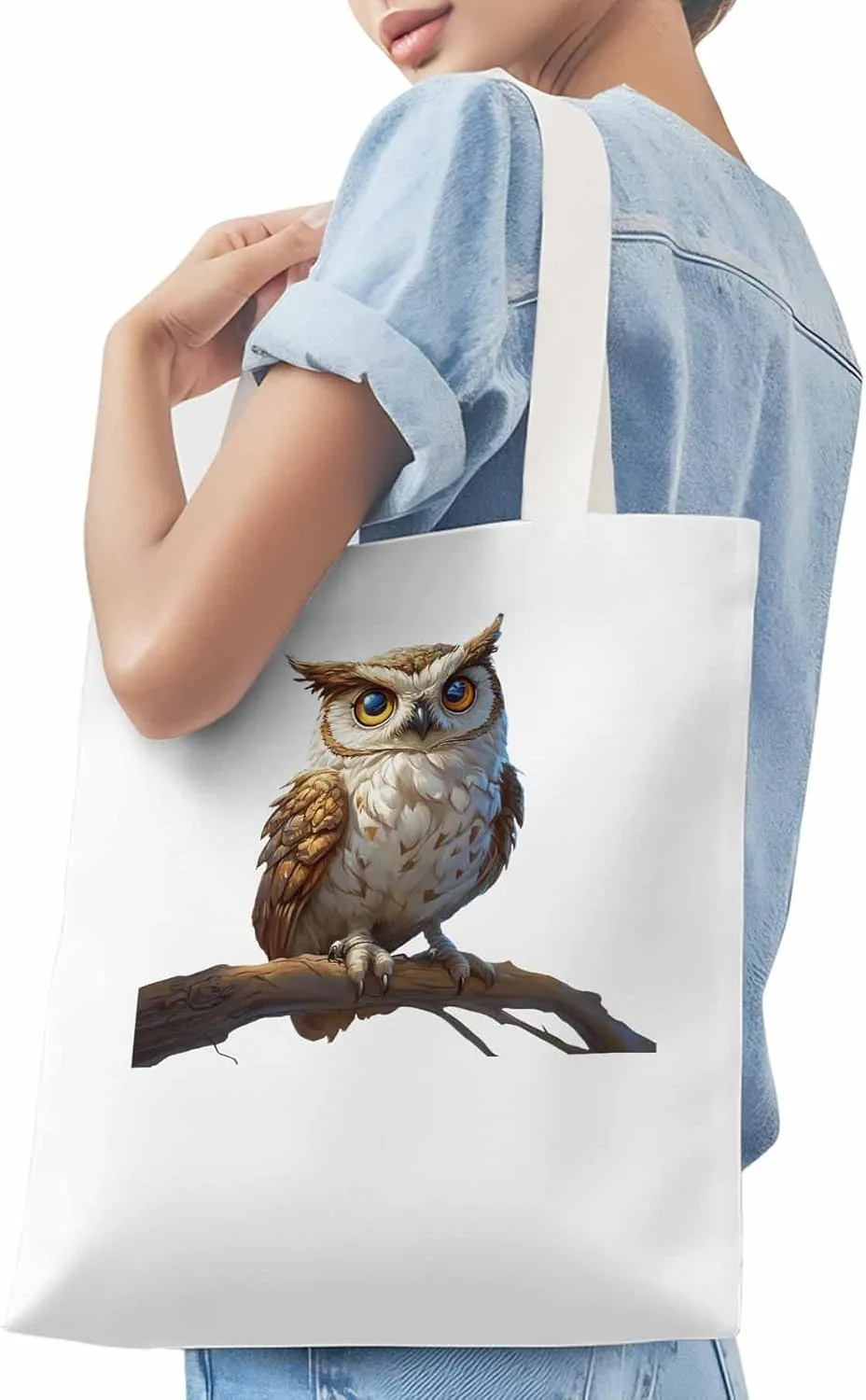 Canvas Tote Bag, Retro Chic Owl on Branch Aesthetic Canvas Tote Handbags for Women Shoulder Bag,