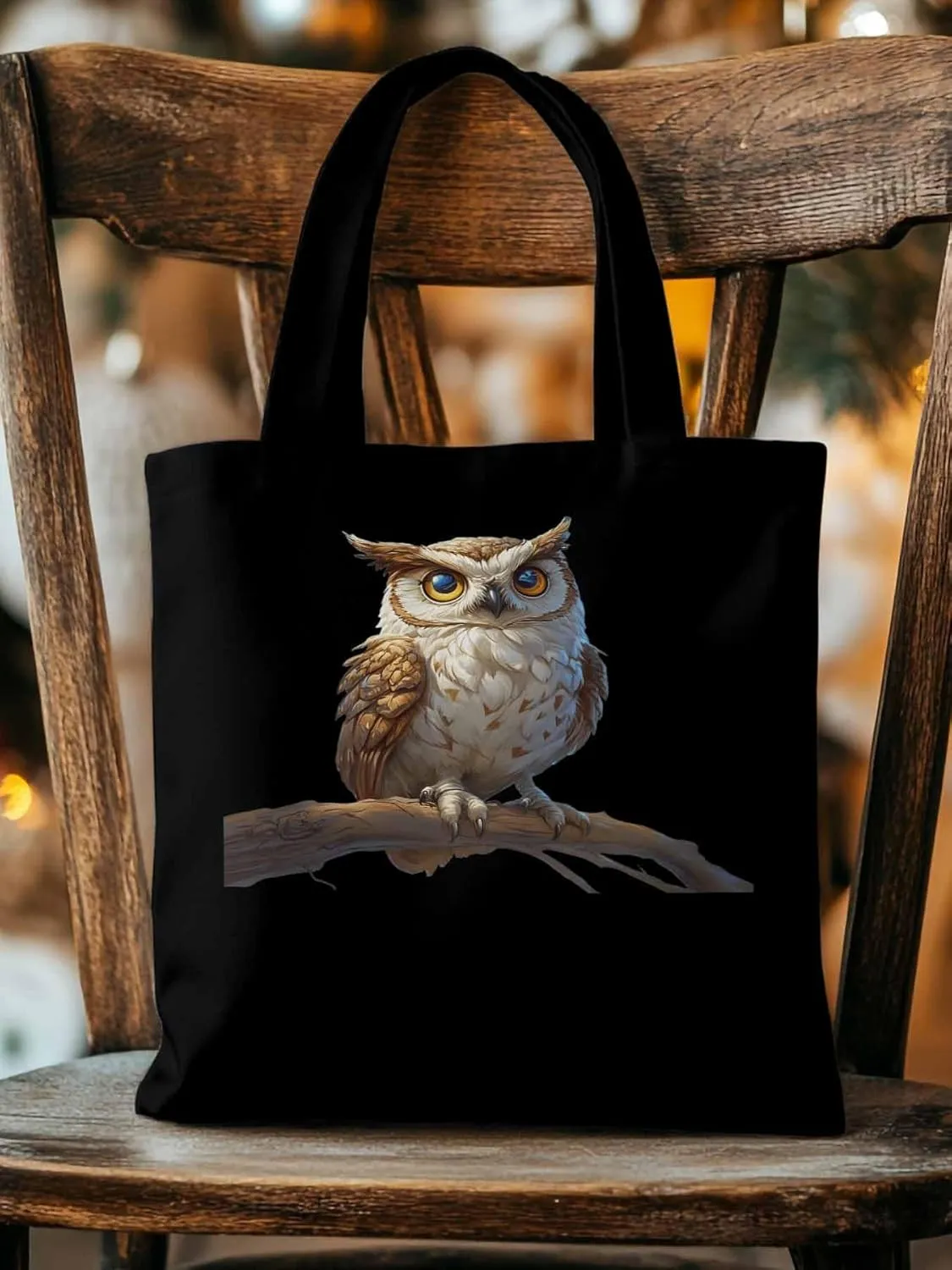 Canvas Tote Bag, Retro Chic Owl on Branch Aesthetic Canvas Tote Handbags for Women Shoulder Bag,