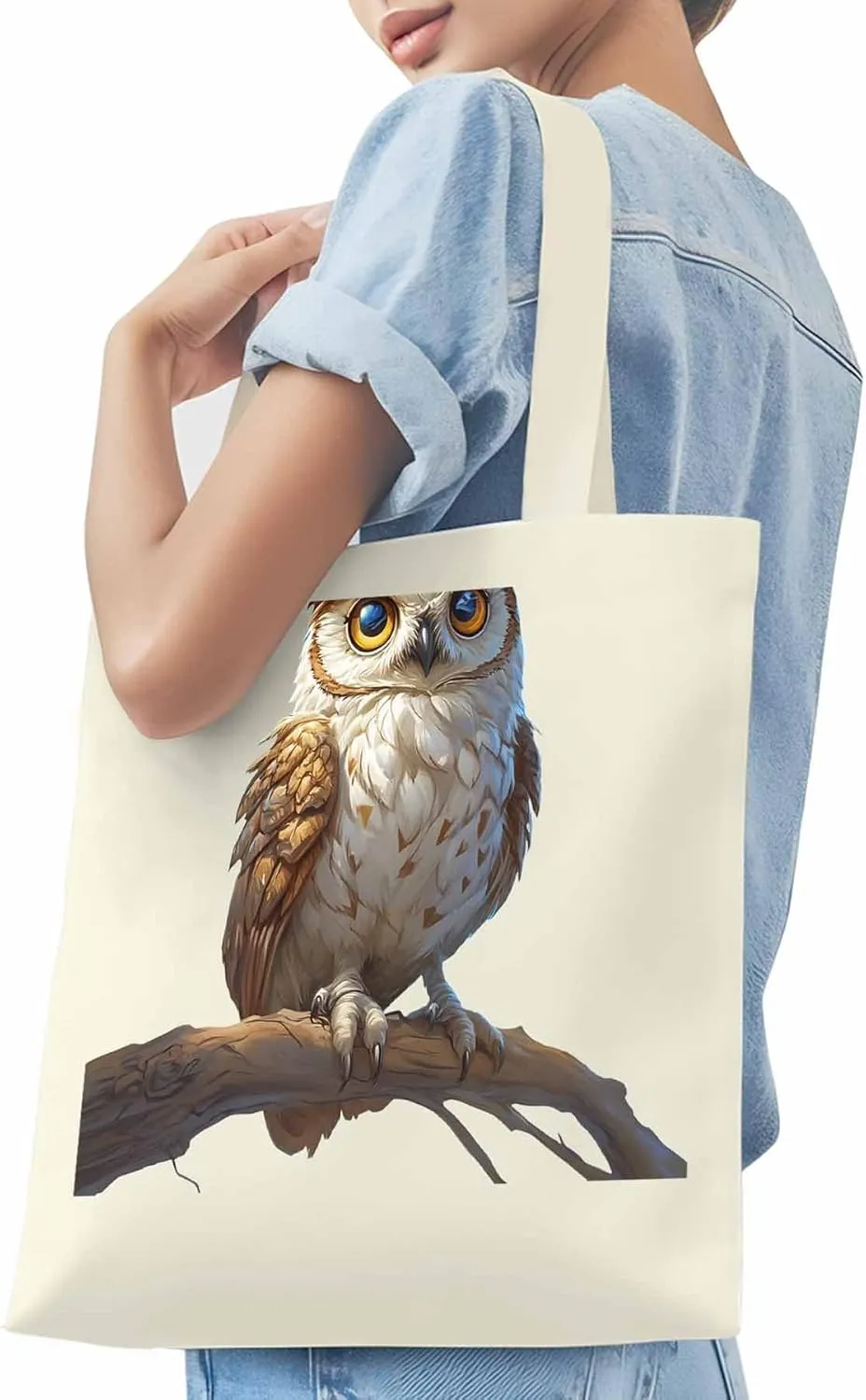 Canvas Tote Bag, Retro Chic Owl on Branch Aesthetic Canvas Tote Handbags for Women Shoulder Bag,