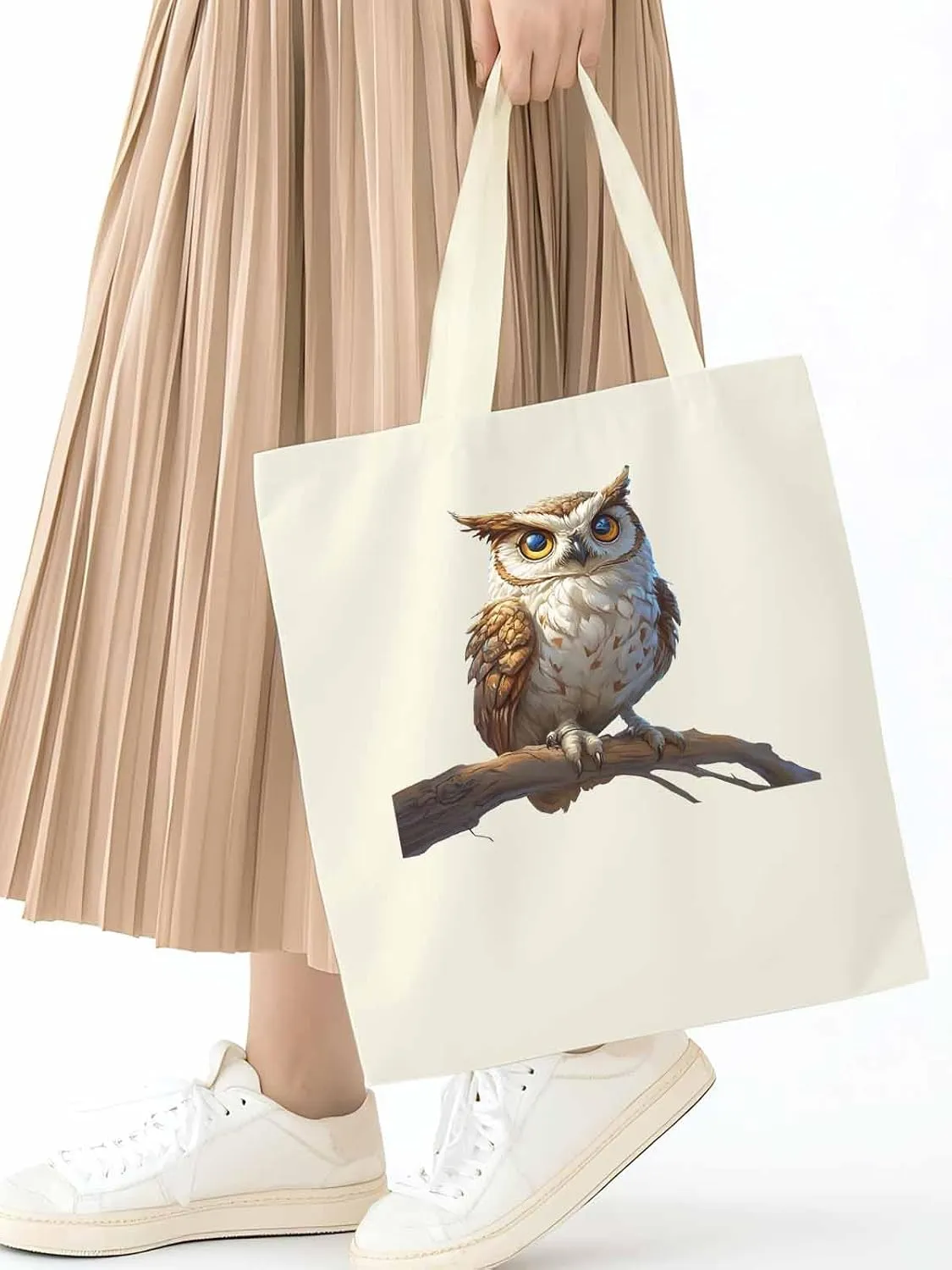Canvas Tote Bag, Retro Chic Owl on Branch Aesthetic Canvas Tote Handbags for Women Shoulder Bag,
