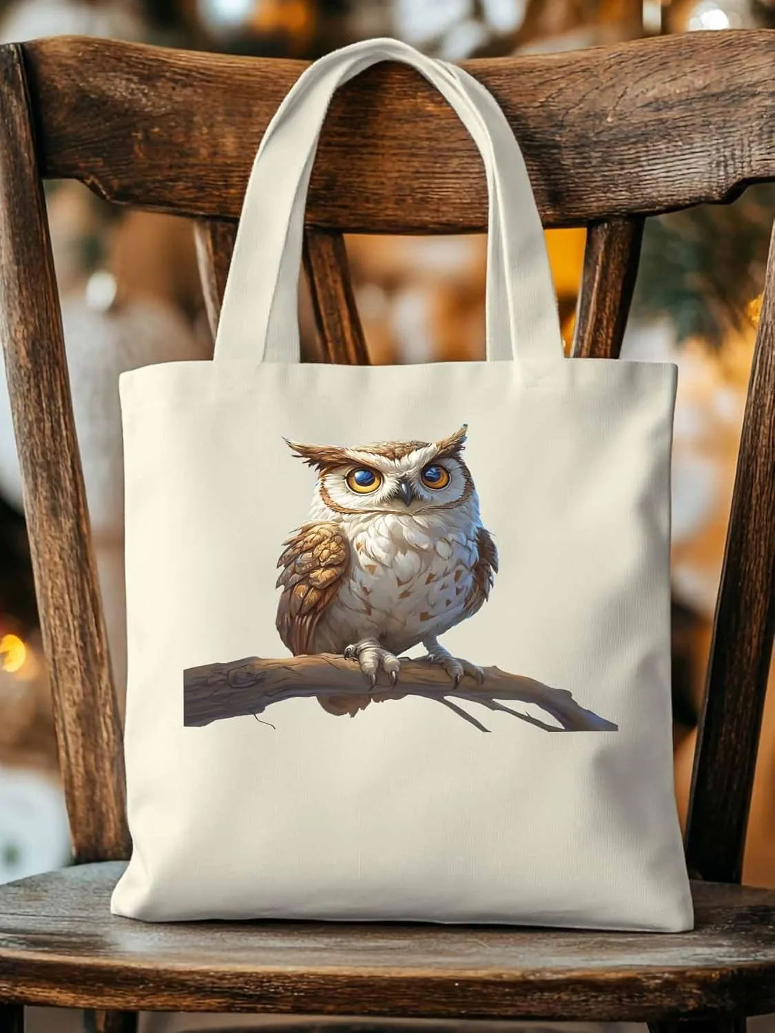 Canvas Tote Bag, Retro Chic Owl on Branch Aesthetic Canvas Tote Handbags for Women Shoulder Bag,