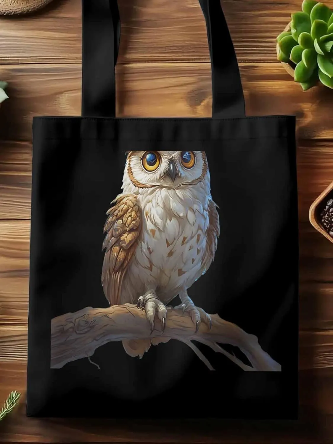 Canvas Tote Bag, Retro Chic Owl on Branch Aesthetic Canvas Tote Handbags for Women Shoulder Bag,