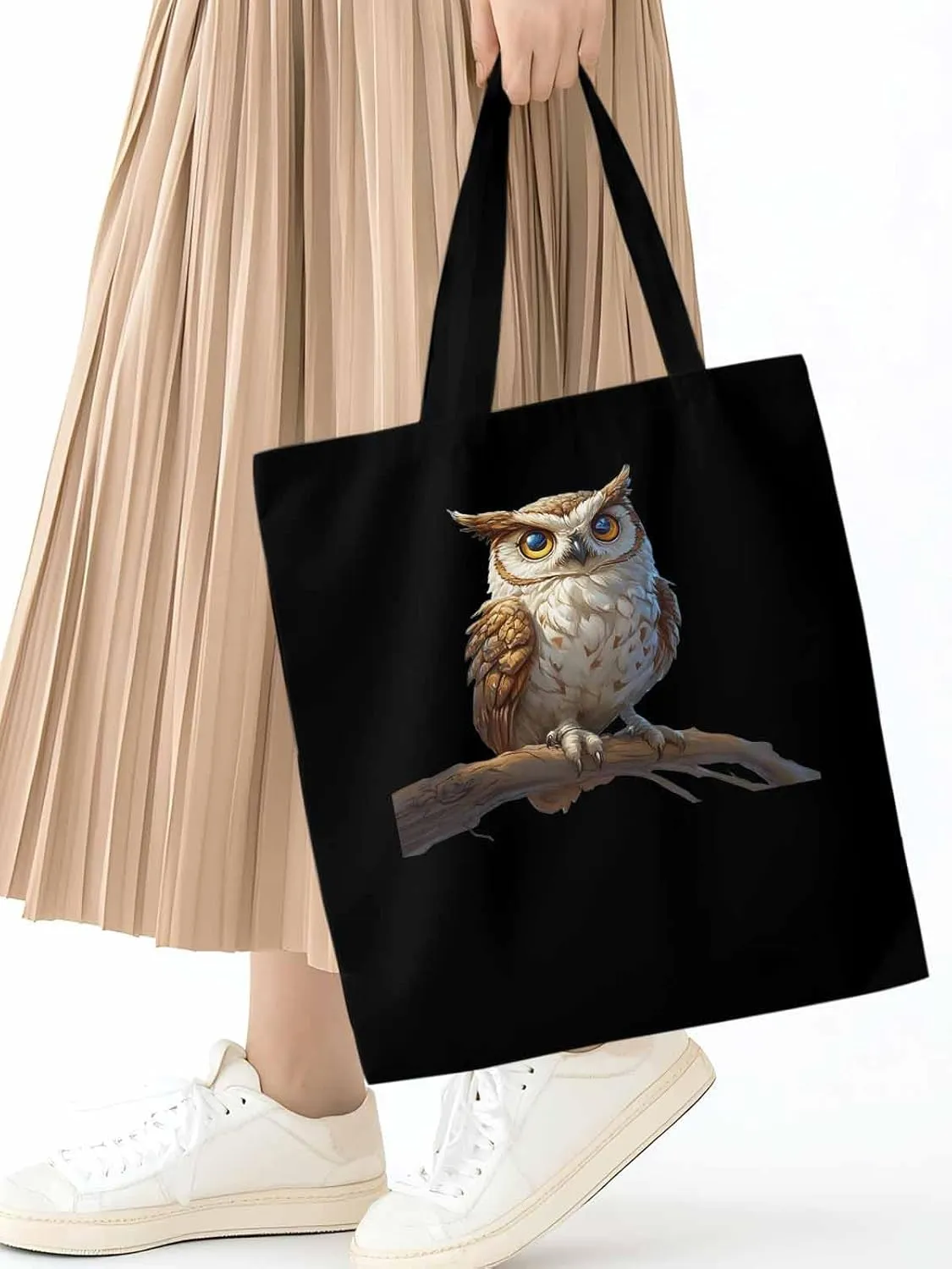 Canvas Tote Bag, Retro Chic Owl on Branch Aesthetic Canvas Tote Handbags for Women Shoulder Bag,