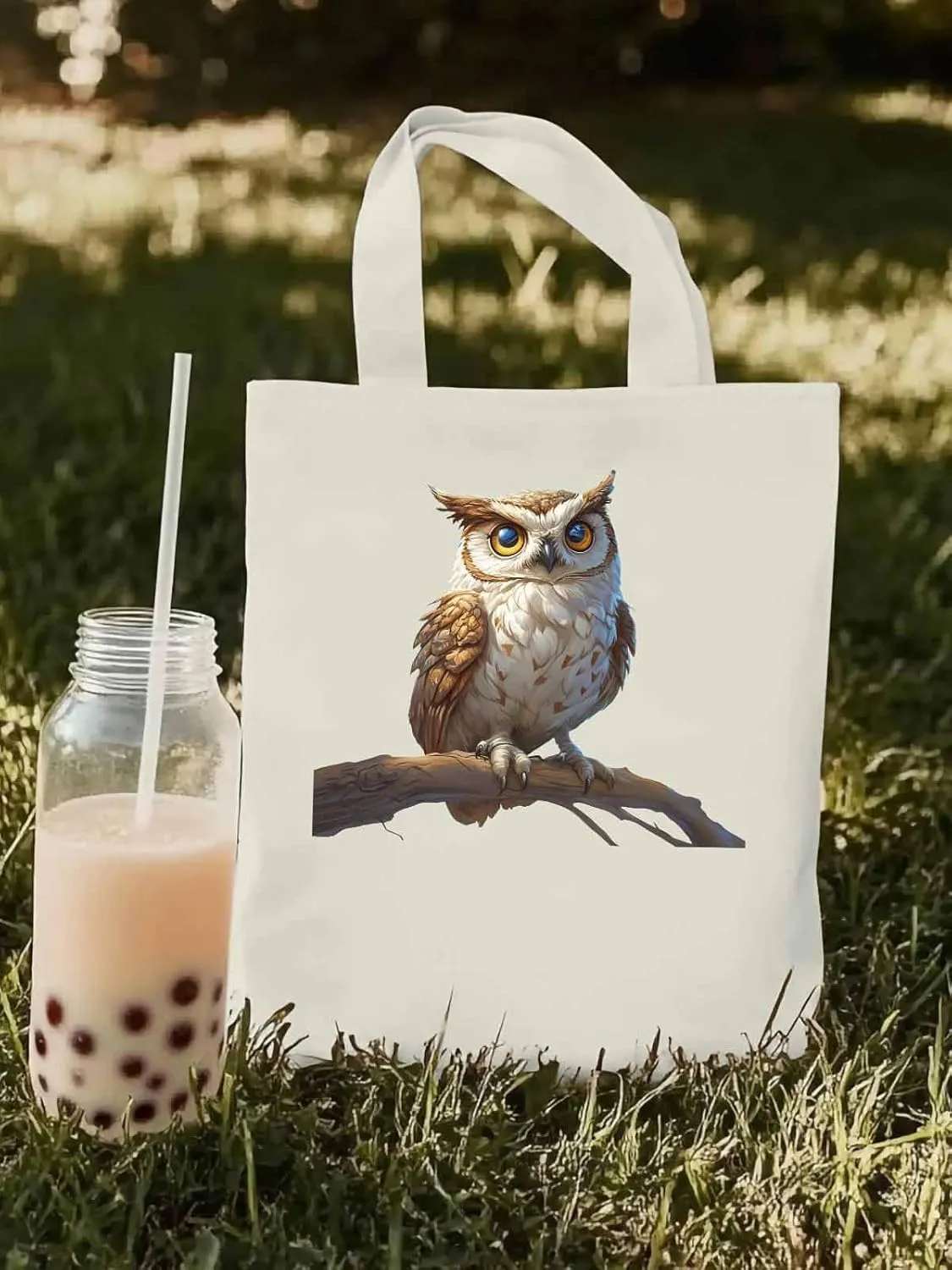 Canvas Tote Bag, Retro Chic Owl on Branch Aesthetic Canvas Tote Handbags for Women Shoulder Bag,