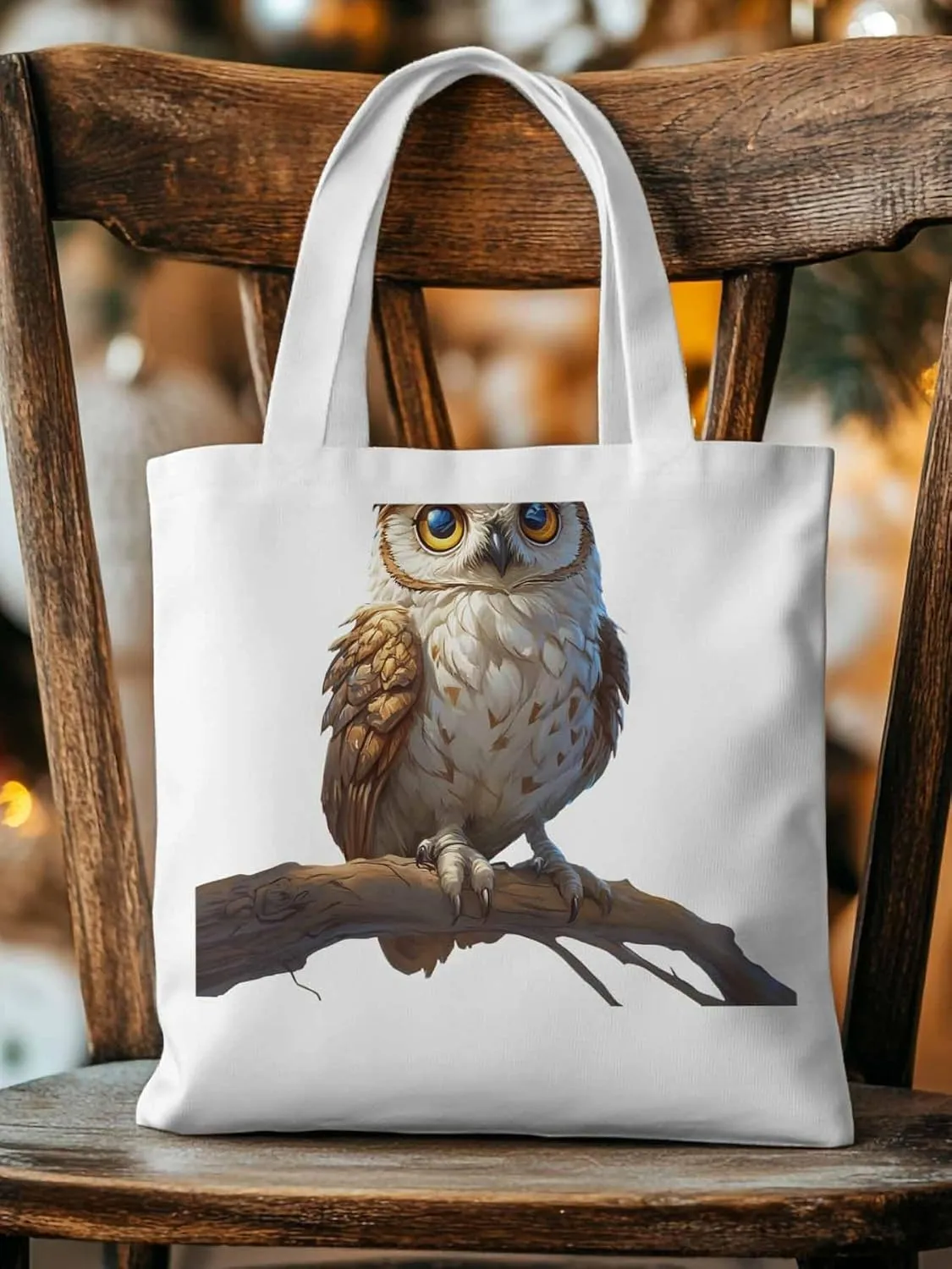 Canvas Tote Bag, Retro Chic Owl on Branch Aesthetic Canvas Tote Handbags for Women Shoulder Bag,