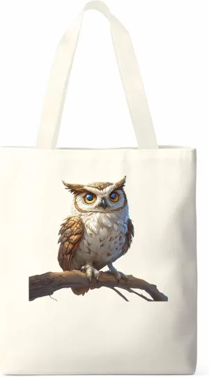 Canvas Tote Bag, Retro Chic Owl on Branch Aesthetic Canvas Tote Handbags for Women Shoulder Bag,