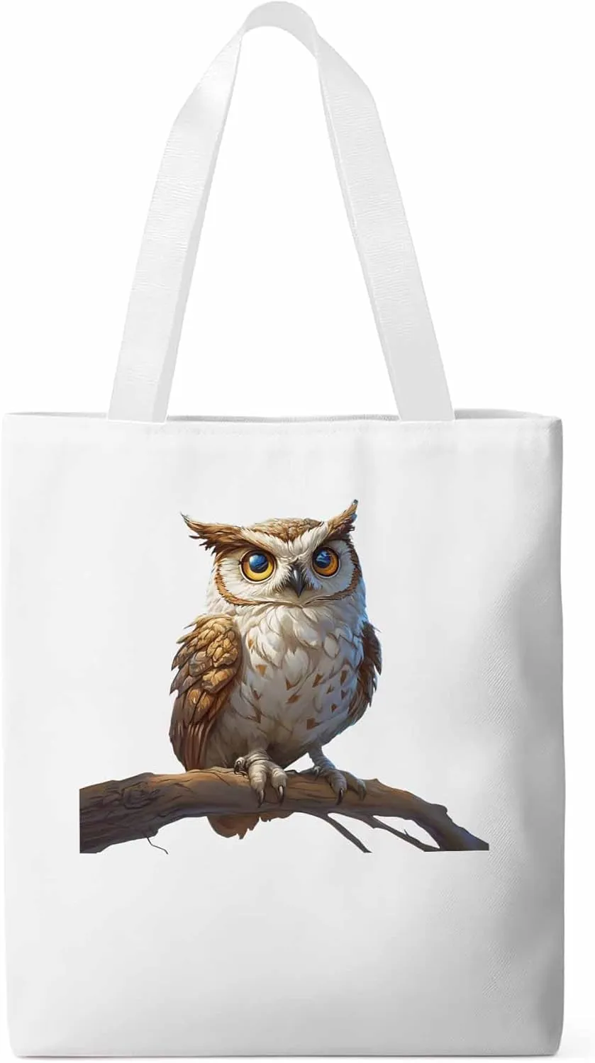 Canvas Tote Bag, Retro Chic Owl on Branch Aesthetic Canvas Tote Handbags for Women Shoulder Bag,