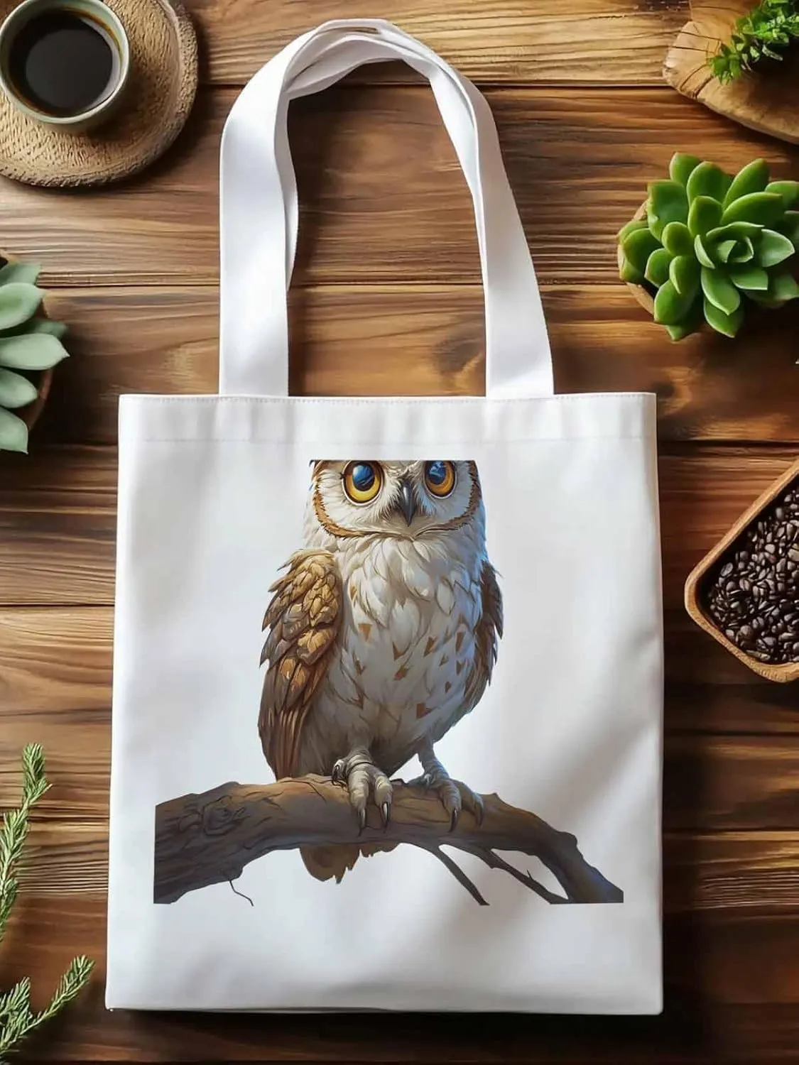 Canvas Tote Bag, Retro Chic Owl on Branch Aesthetic Canvas Tote Handbags for Women Shoulder Bag,