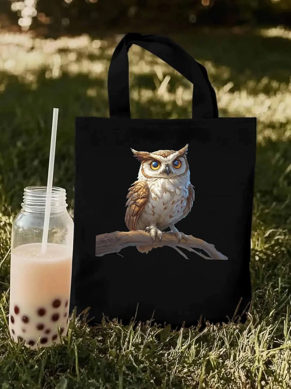 Canvas Tote Bag, Retro Chic Owl on Branch Aesthetic Canvas Tote Handbags for Women Shoulder Bag,