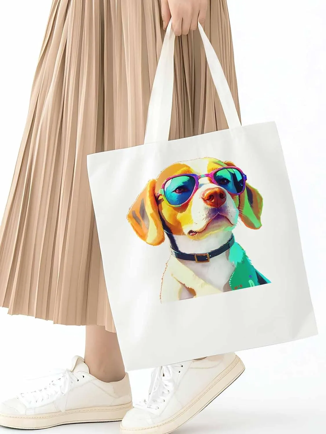 Canvas Tote Bag, Watercolor Chic Dog Aesthetic Canvas Tote Handbags for Women Shoulder Bag,