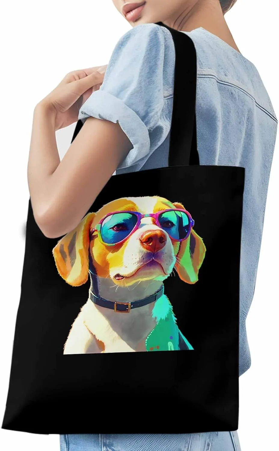 Canvas Tote Bag, Watercolor Chic Dog Aesthetic Canvas Tote Handbags for Women Shoulder Bag,