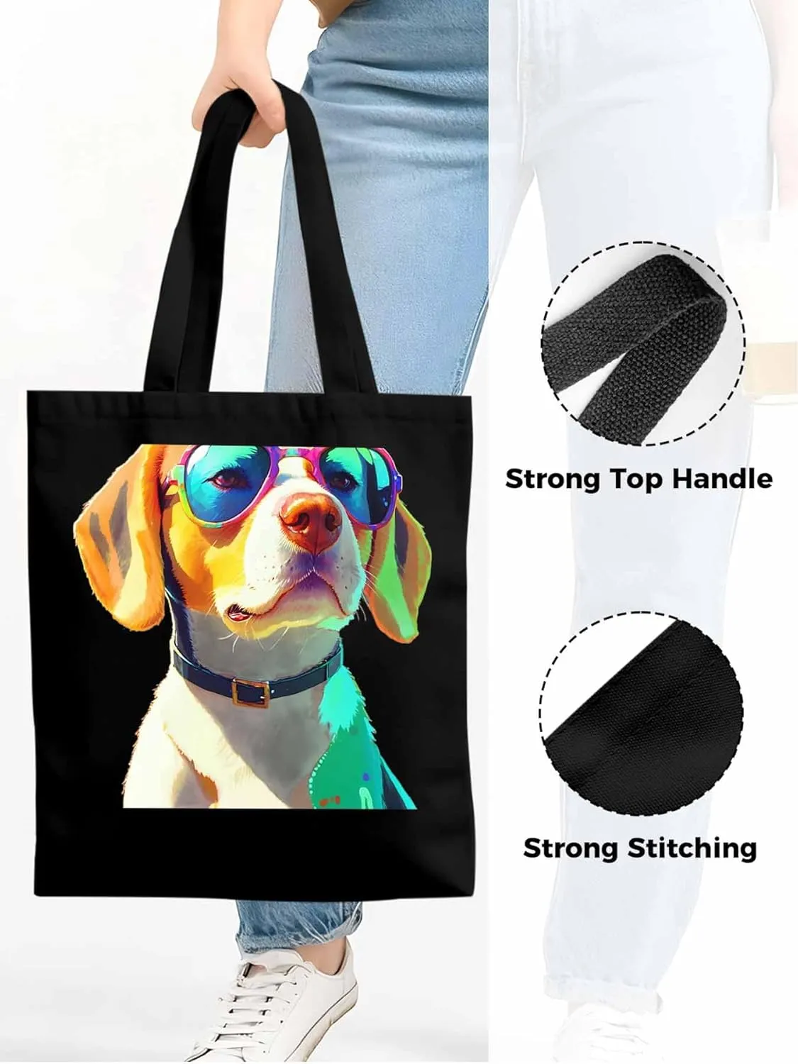 Canvas Tote Bag, Watercolor Chic Dog Aesthetic Canvas Tote Handbags for Women Shoulder Bag,