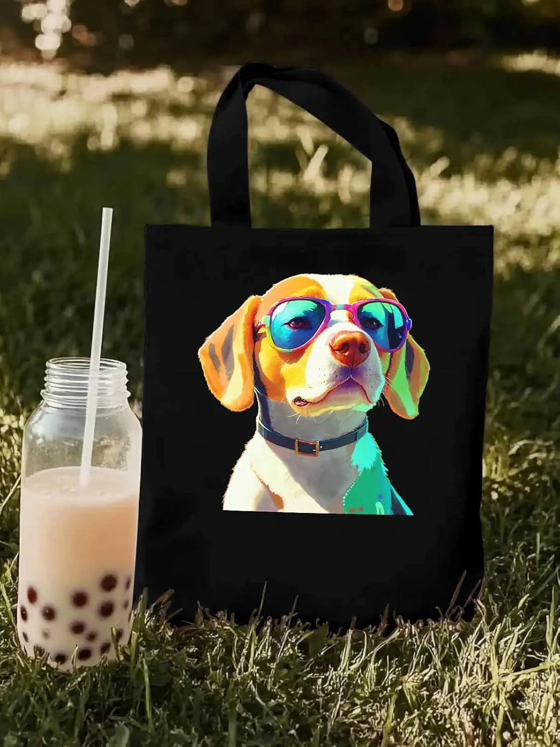 Canvas Tote Bag, Watercolor Chic Dog Aesthetic Canvas Tote Handbags for Women Shoulder Bag,