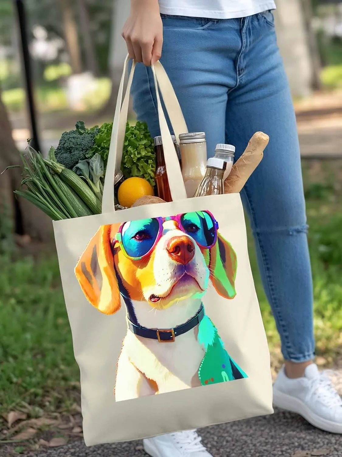 Canvas Tote Bag, Watercolor Chic Dog Aesthetic Canvas Tote Handbags for Women Shoulder Bag,