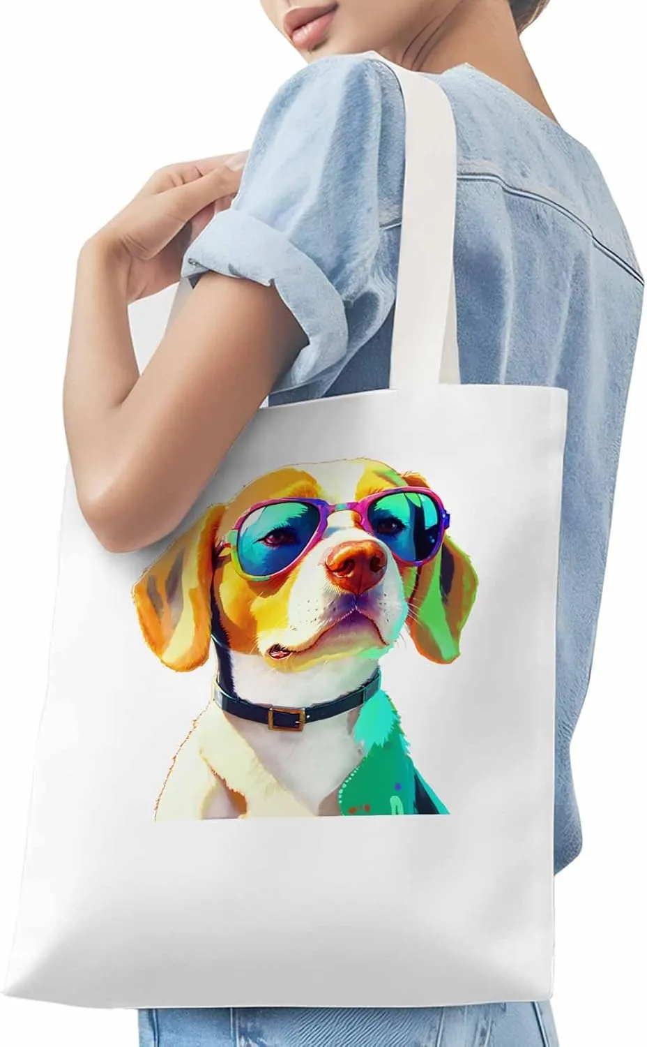 Canvas Tote Bag, Watercolor Chic Dog Aesthetic Canvas Tote Handbags for Women Shoulder Bag,