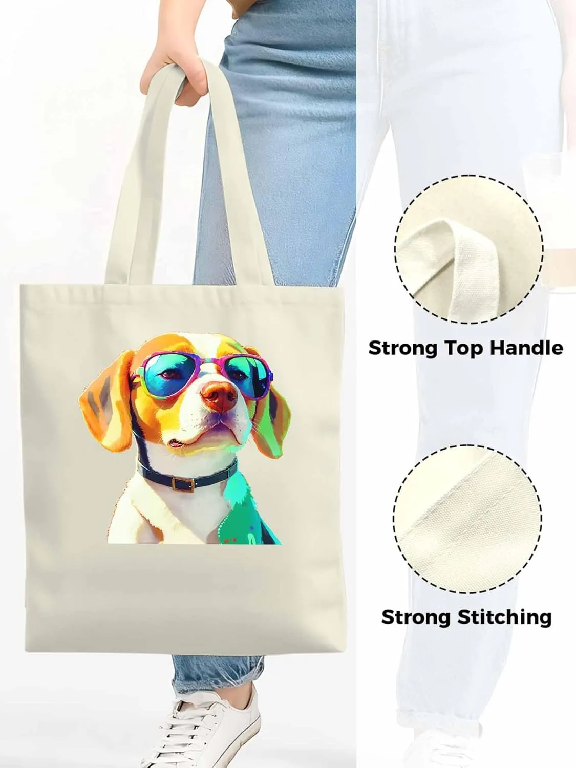 Canvas Tote Bag, Watercolor Chic Dog Aesthetic Canvas Tote Handbags for Women Shoulder Bag,
