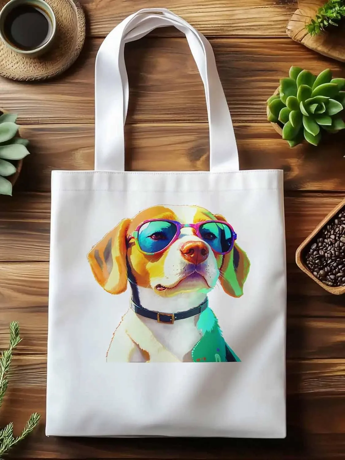 Canvas Tote Bag, Watercolor Chic Dog Aesthetic Canvas Tote Handbags for Women Shoulder Bag,