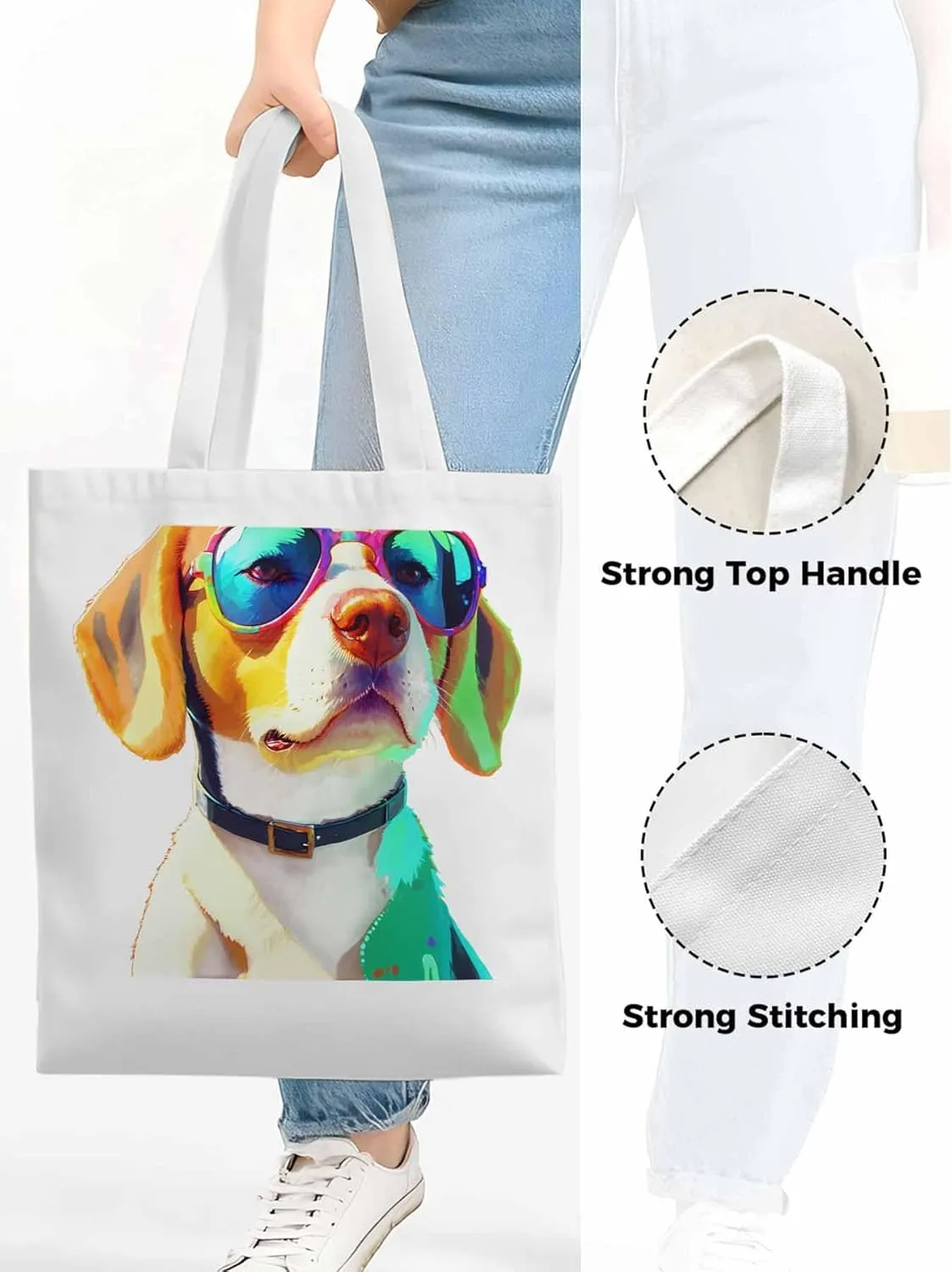 Canvas Tote Bag, Watercolor Chic Dog Aesthetic Canvas Tote Handbags for Women Shoulder Bag,
